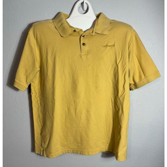 Carhartt Polo Shirt Gold Solid Short Sleeve Cotton Casual Men Size XL - Picture 2 of 7